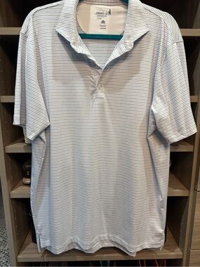 johnnie-O Men's Light Blue and White Striped Polo
